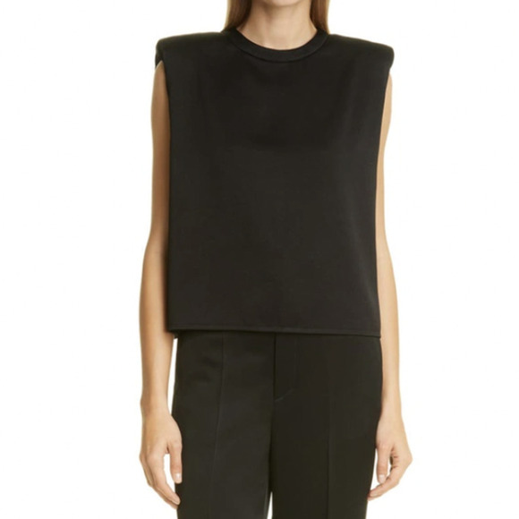 ba & sh Sleeveless Shoulder Pad Satin T-Shirt​​​​​​​​​​